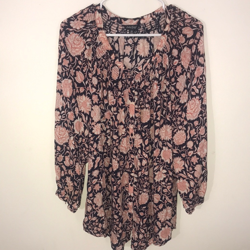 Lucky Brand Floral Button Down Peasant Blouse